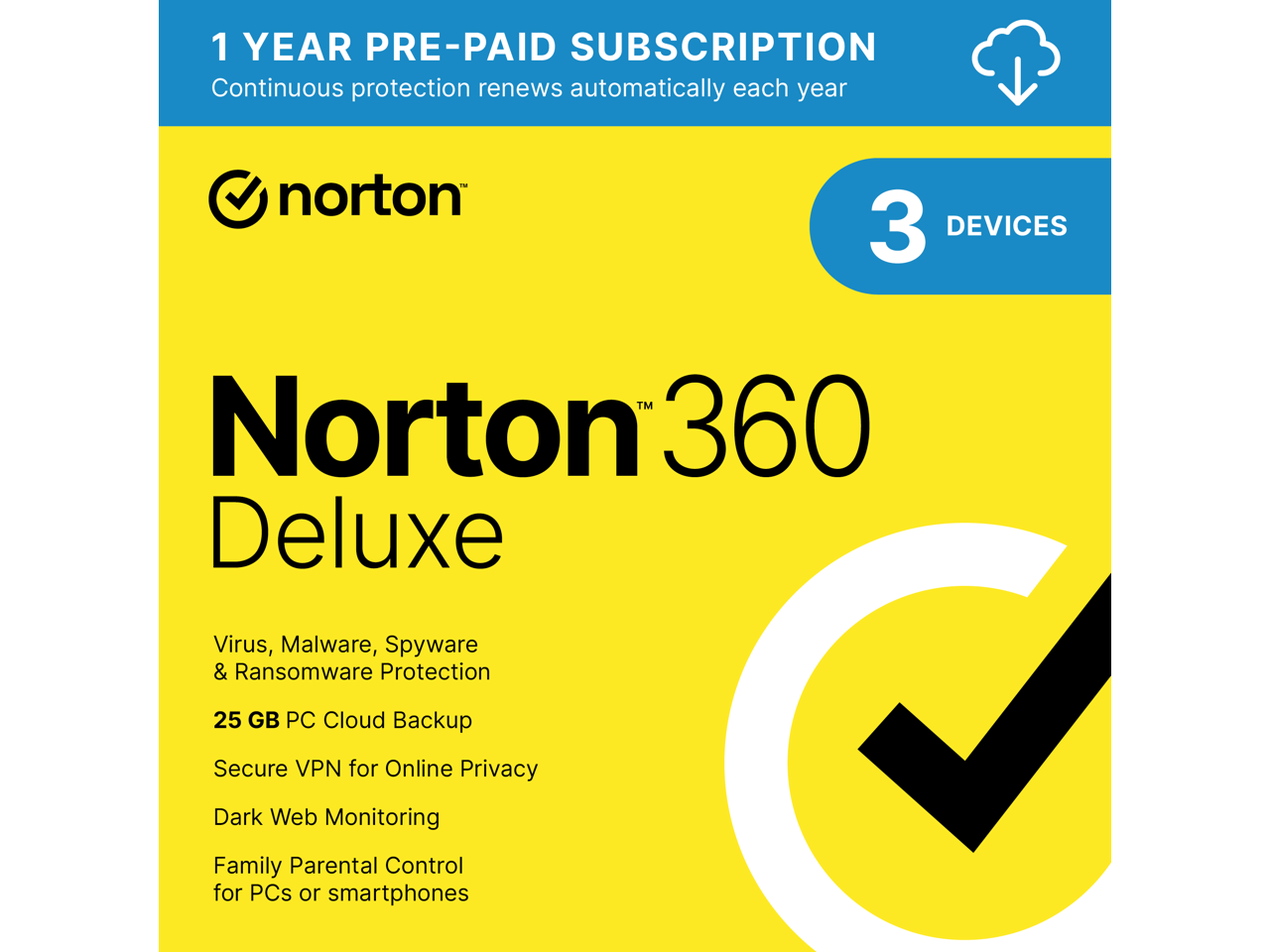 Norton 360 Deluxe 2024 - 3 Devices - 1 Year with Auto Renewal - Download