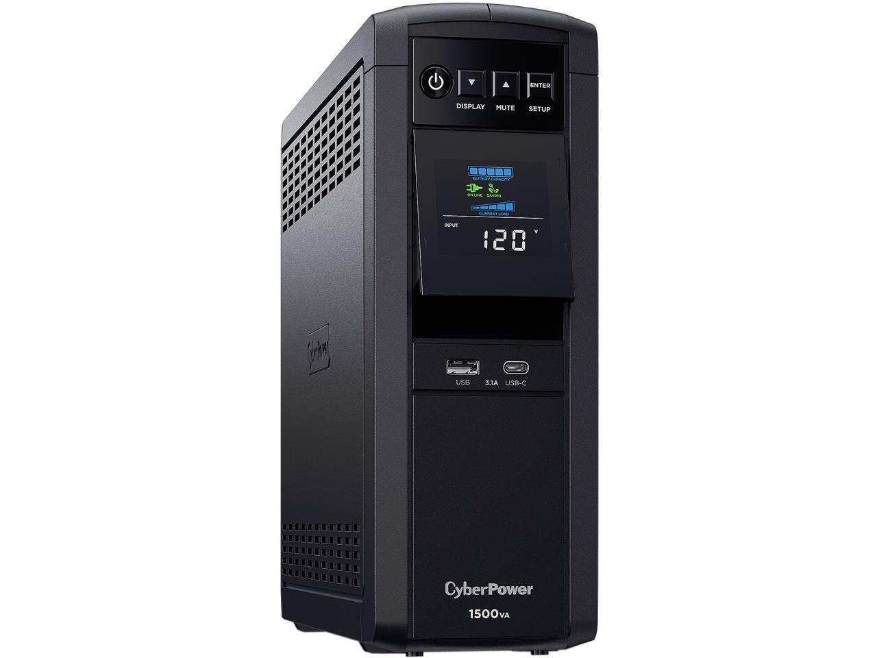 CyberPower CP1500PFCLCD PFC Sinewave UPS System, 1500VA/1000W, 12 Outlets, AVR, Mini Tower