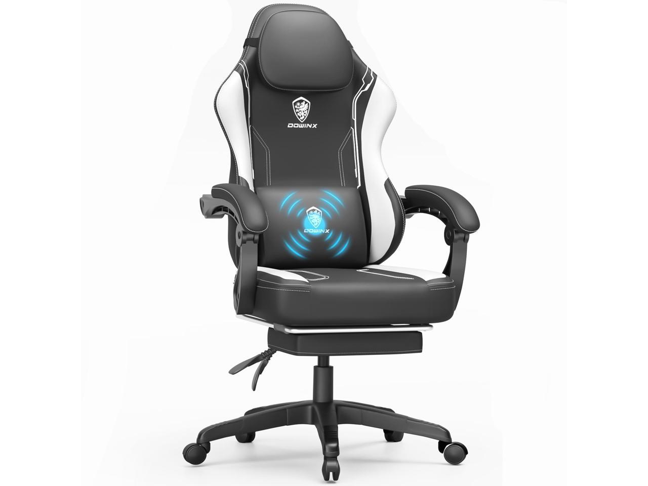 Dowinx Gaming Chair with Pocket Spring Cushion, Ergonomic Computer Chair with Footrest and Lumbar Support for Office or Gaming, Black White