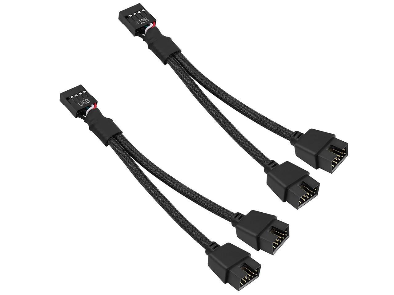 USB 2.0 9Pin Female to Dual 9-Pin Male Extension Cable 2Pack,Motherboard 9-PIN USB2.0 Header Splitter Nylon Braided for Computer Internal Motherboard-Black