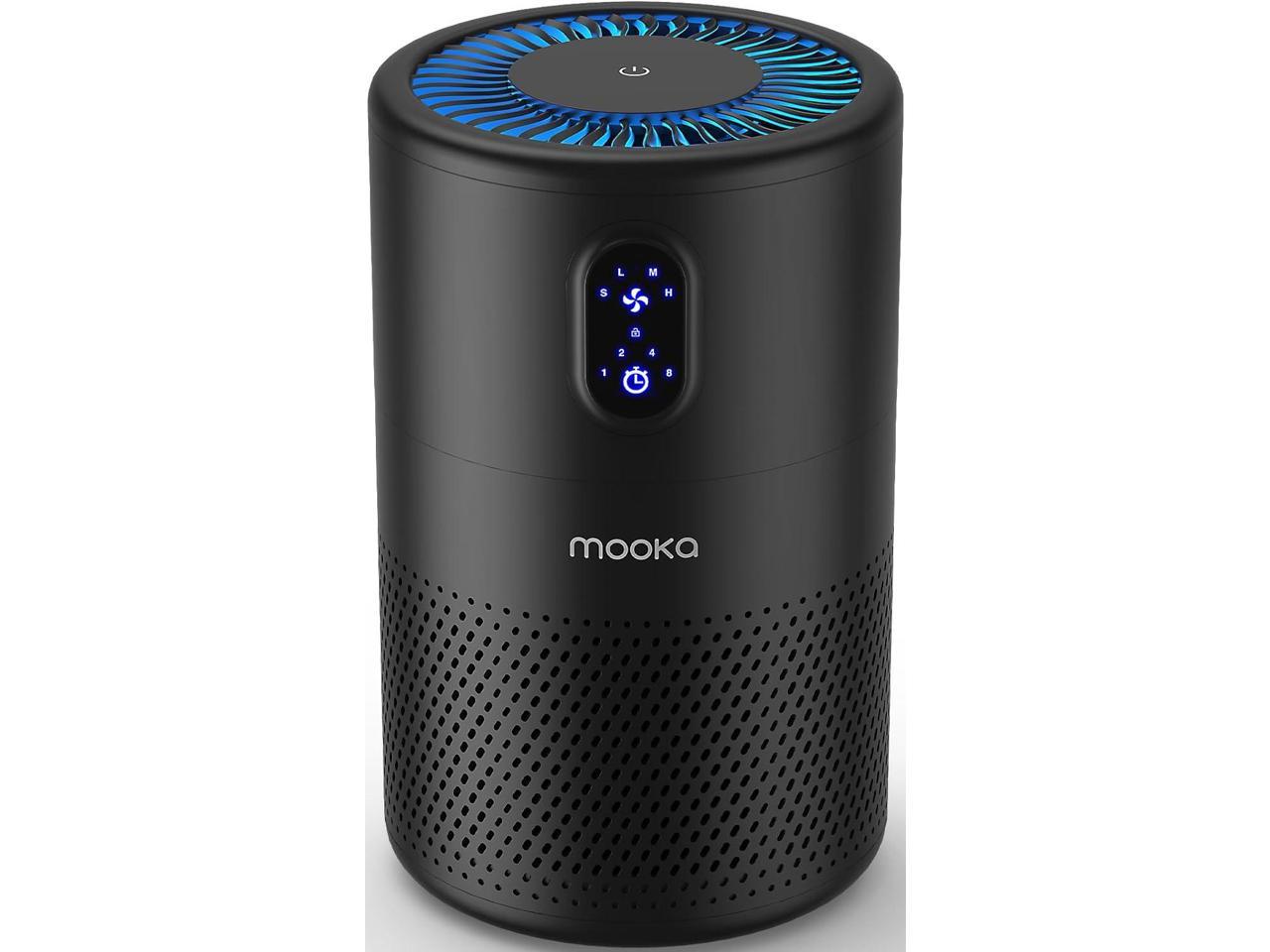 MOOKA Air Purifiers for Home Large Room up to 1076ft², H13 True HEPA Air Filter Cleaner, Odor Eliminator, Remove Smoke Dust Pollen Pet Dander, Night Light(Available for California)-Black