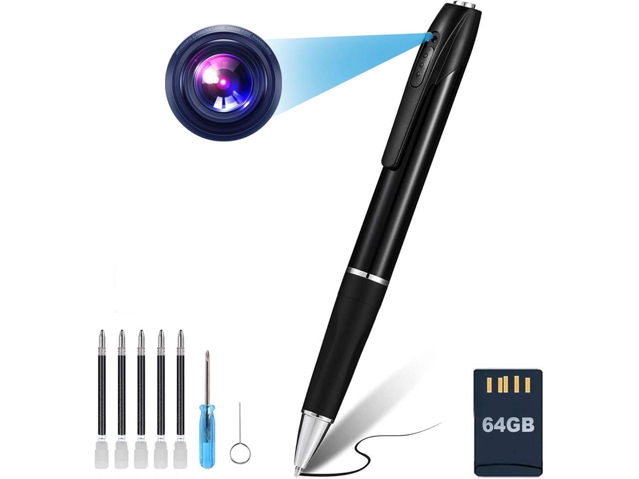 Pen camera | Mini Spy Camera Hidden Camera with 64G SD Card | 1080p Camera Pen| 200 minutes Battery Life | Rechargeable Hidden Camera Pen, Small Pocket /Nanny Cam, Body Camera with Loop Recording