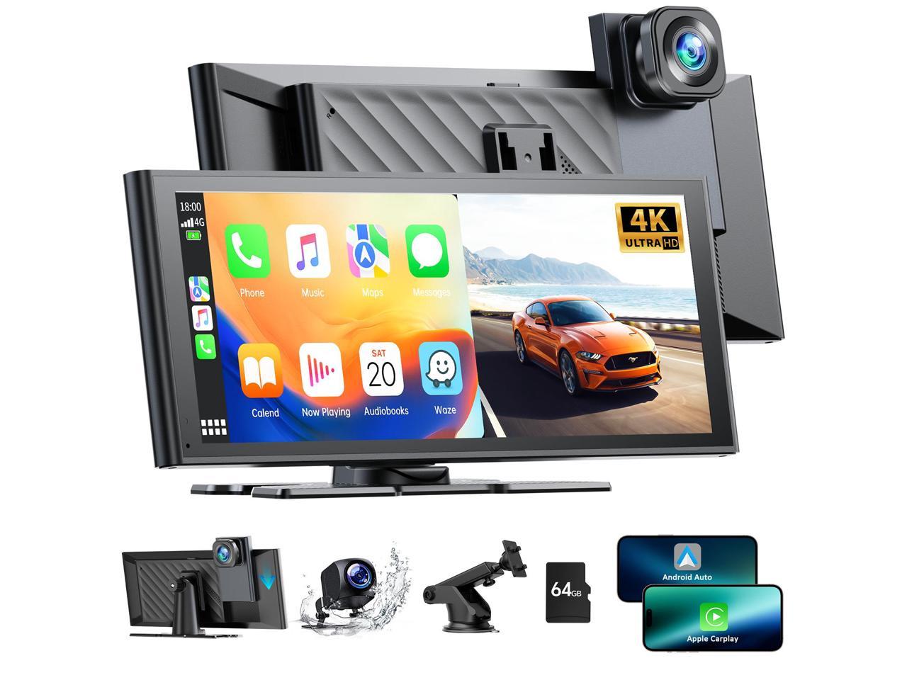 LAMTTO Apple Car Play Wireless Car Stereo with 4K Front and Rear Dash Cam, 9.26