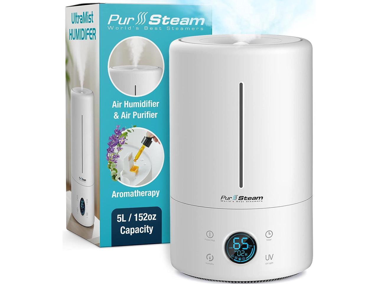 PurSteam Humidifiers for Large Room & Bedroom, 5L Cool Mist Ultrasonic Whisper-Quiet Oil Diffuser for Baby Nursery and Plants, Humidifying Unit for Whole House, Auto Shut-Off, Up to 20h of Operating