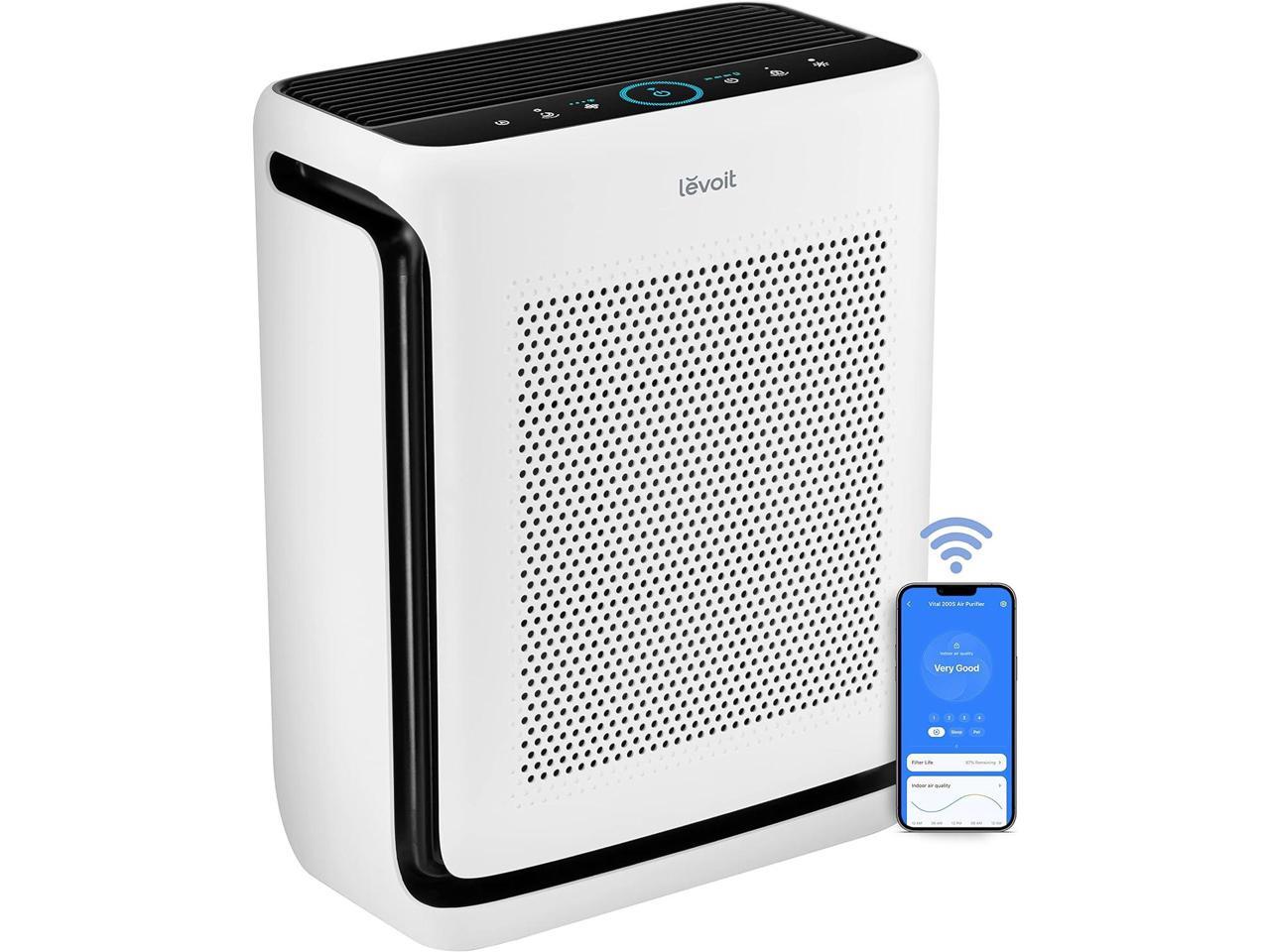 LEVOIT Air Purifiers for Home Large Room Up to 1800 Ft² in 1 Hr with Washable Filters, Air Quality Monitor, Smart WiFi, HEPA Sleep Mode for Allergies, Pet Hair, Pollen in Bedroom, Vital 200S-P