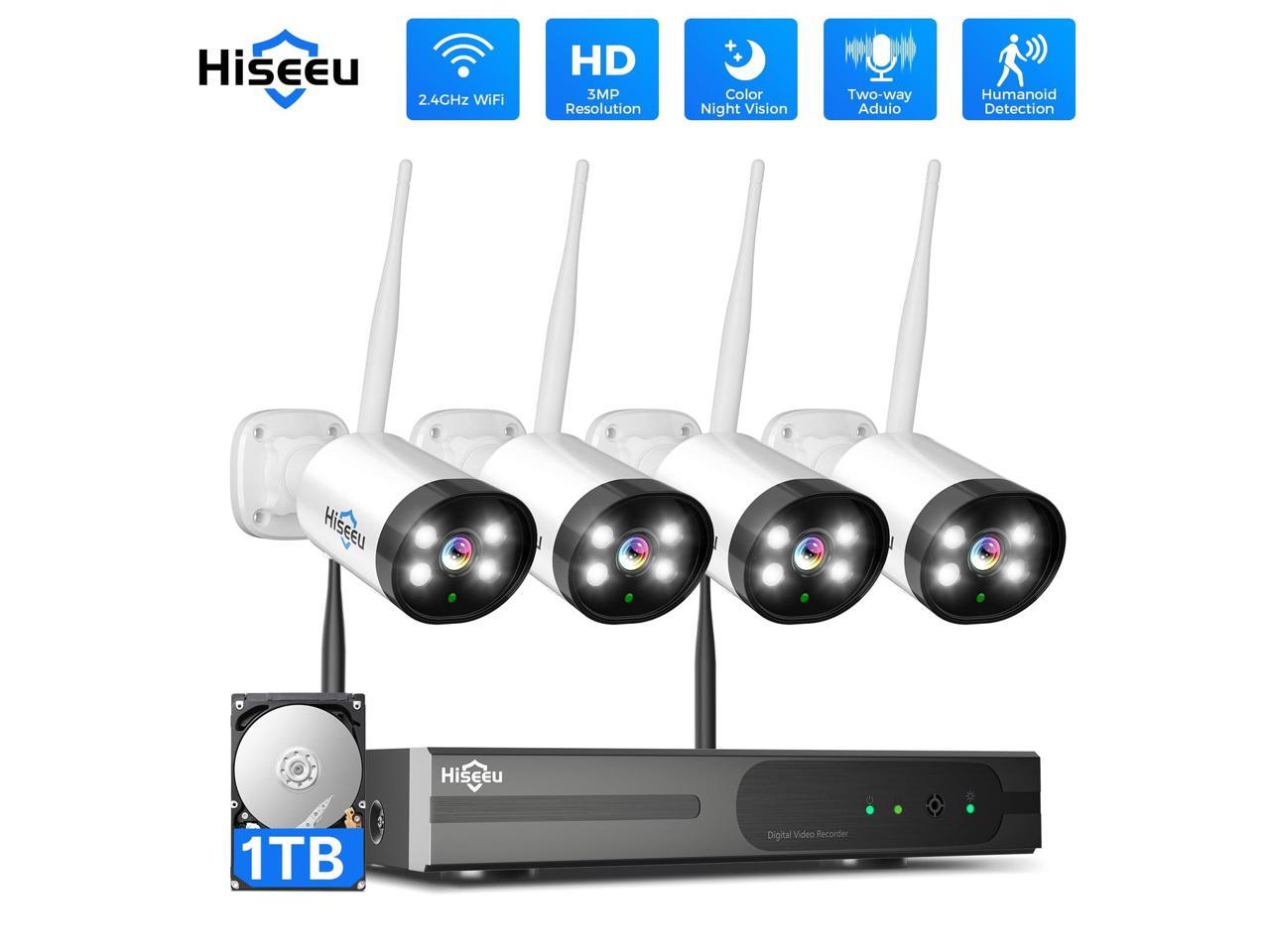 Hiseeu 3MP Wireless Security Camera System 1TB Hard Drive,4Pcs WiFi Security Camera, IP66 Waterproof, Motion Alert