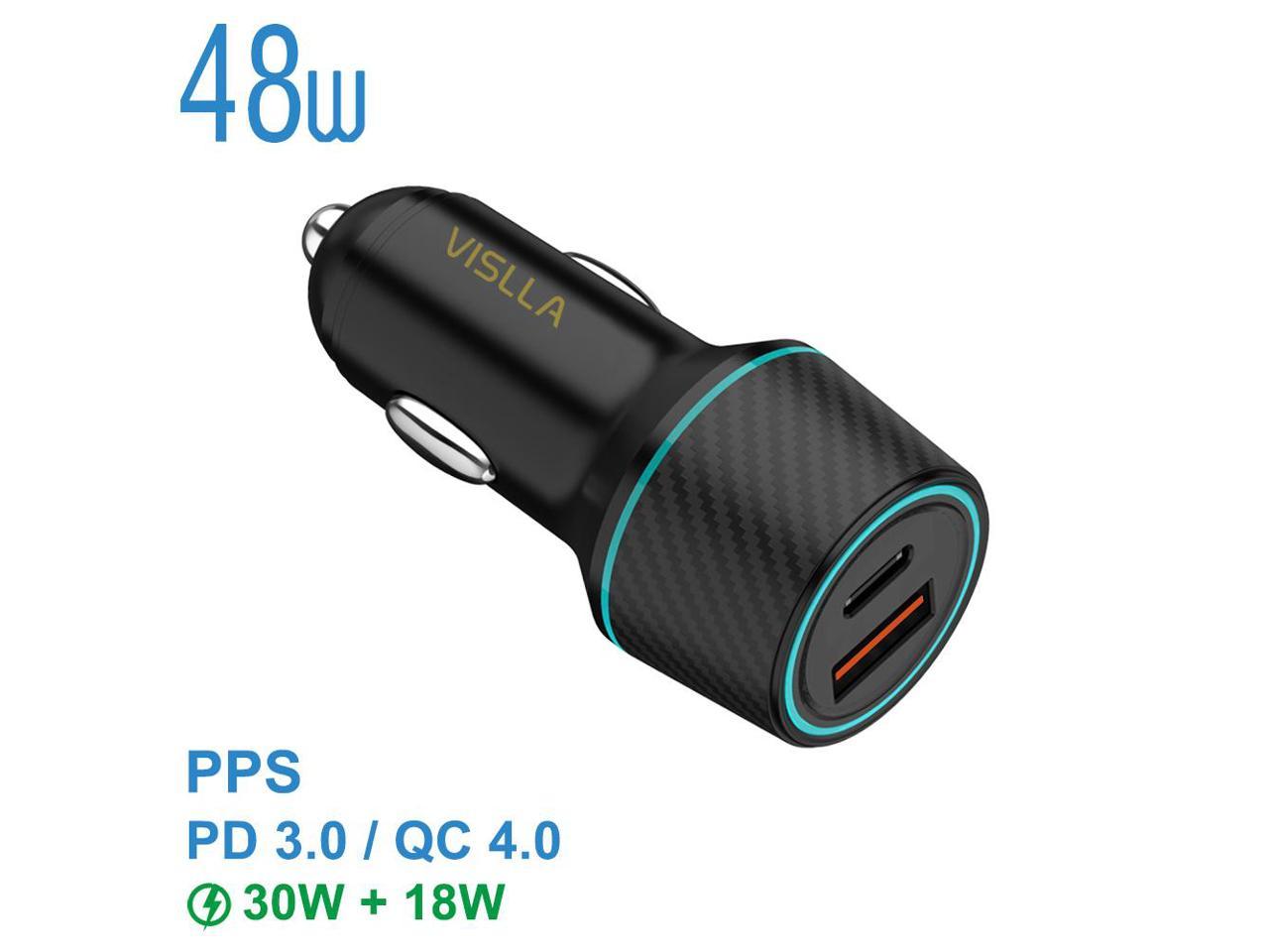 Car Charger, VISLLA 48W Dual Port USB C Fast Adapter PD3.0&QC 4.0 Quick Charge 3.0 auto car accessories Compatible with iPhone 14 13 12 11 X Samsung Galaxy S22/S21/S20 Note 20 Pixel,Switch and more